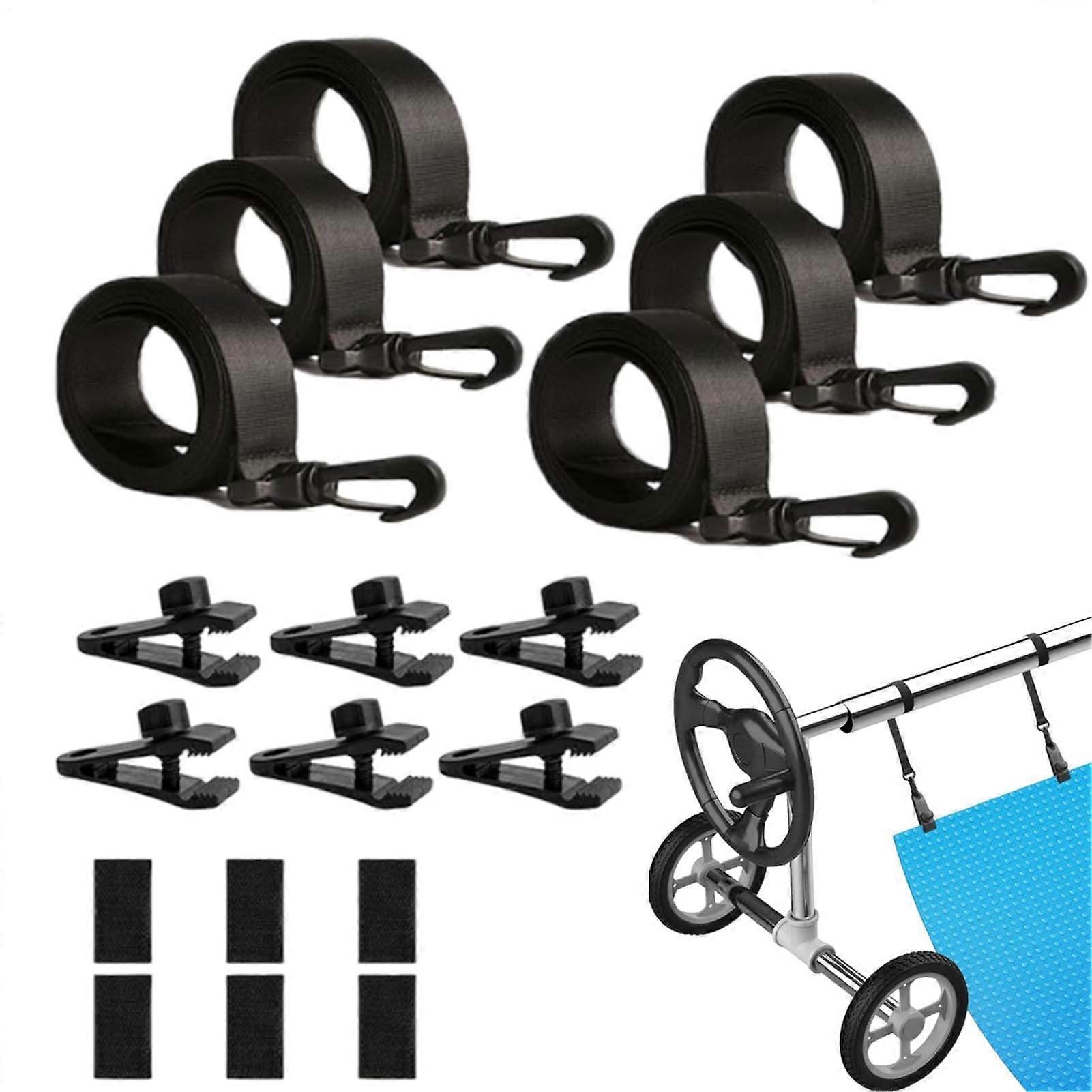 Landing Straps for Pool Tarpaulin - Heavy-Duty Adjustable Fastening Straps and Clips for Solar Covers, Easy Installation