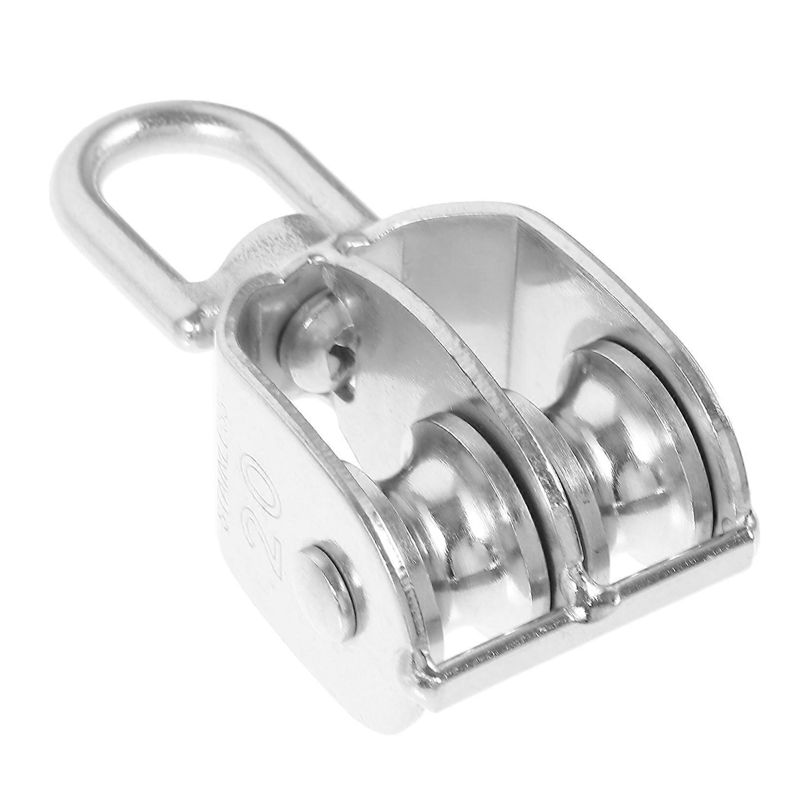 Stainless Steel Double Pulley System for DIY Use Silver Rotatable Lifting Traction Tool 360 Degrees