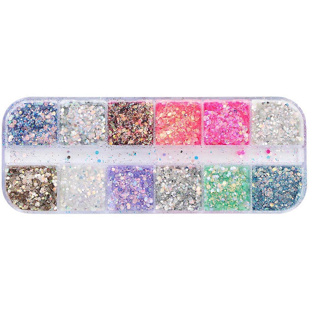 Assorted Color Manicure Glitter Sequin Nail Art Paillette Stickers for Decor 12 Compartments Plastic