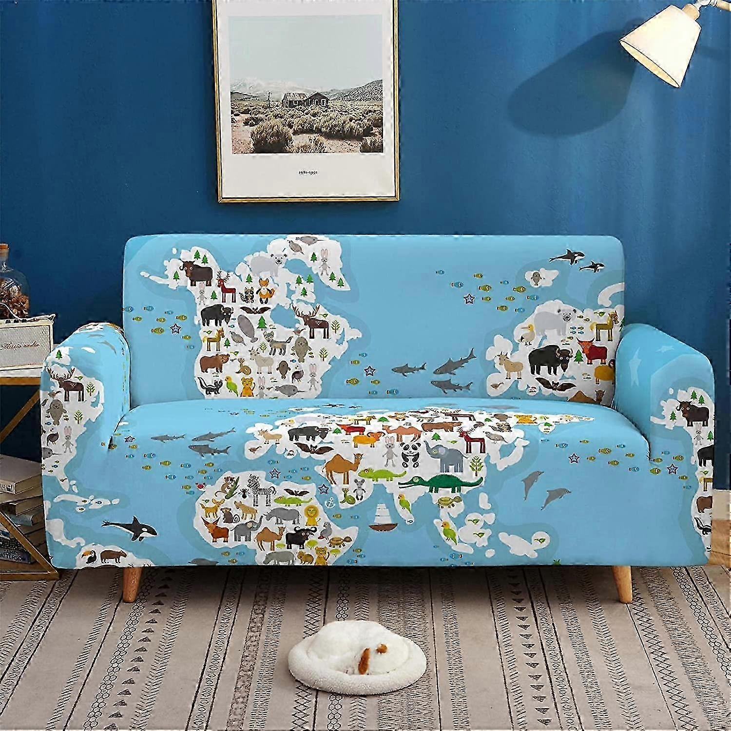 Colorful Pattern Sofa Cover Super Strong Elastic Dustproof Sofa Cover 2 Seater