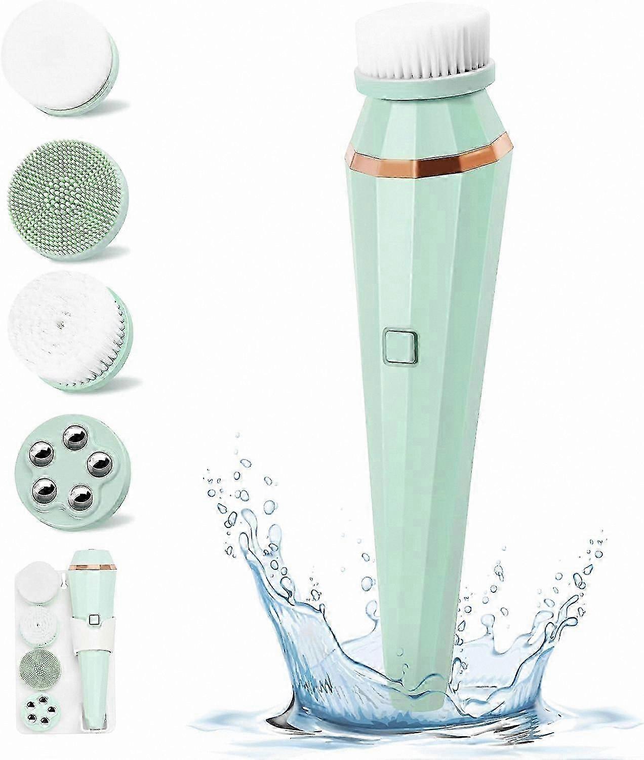 Rechargeable Facial Cleansing Device with 4 Interchangeable Brush Heads for Deep Pore Cleaning and Exfoliation, 3 Speed Settings
