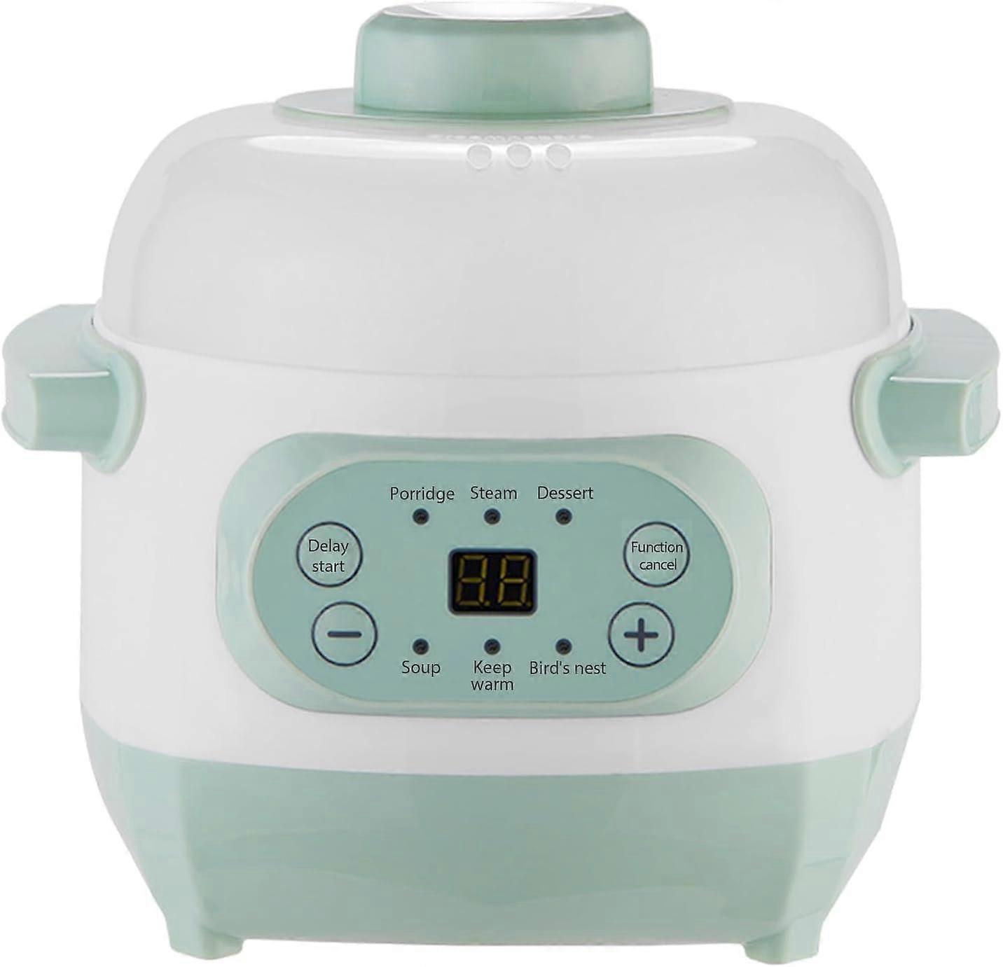 Slow Cooker with Steamer 1L Electric Stew Pot Mini Ceramic Liner 6 Cooking Modes 24H Timer Green For Stew Ramen Pasta