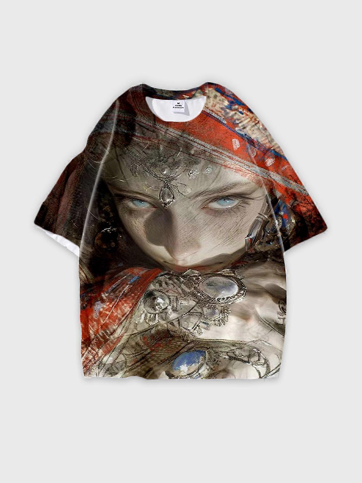 T-Shirt Round Neck, Loose Short Sleeve Pattern Graphic Tee, Unisex Summer Casual Top U2562