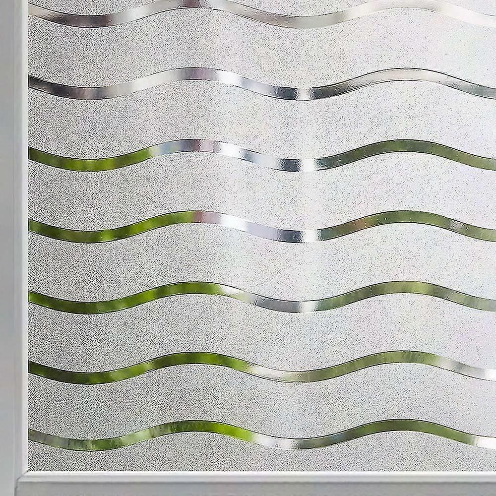 Frosted Privacy Window Film Self-Adhesive Static Cling Opaque Glass Sticker UV Protection Wave Pattern 44.5x200cm
