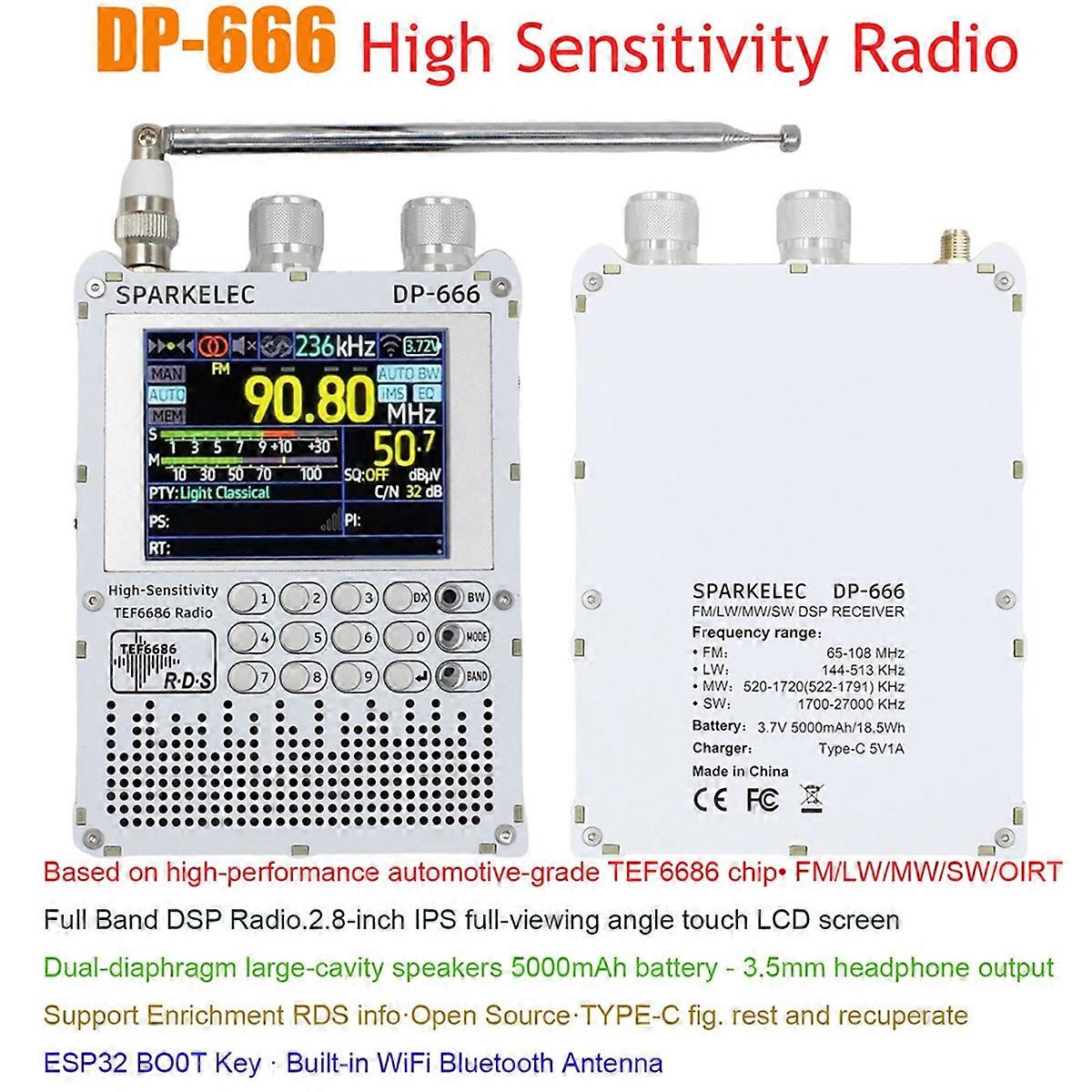 DP-666 Radio High Sensitivity TEF6686 Full Band FM AM LW MW SW Kurzwelle ESP32 RDS 2,8 Zoll IPS Touchscreen Gelb
