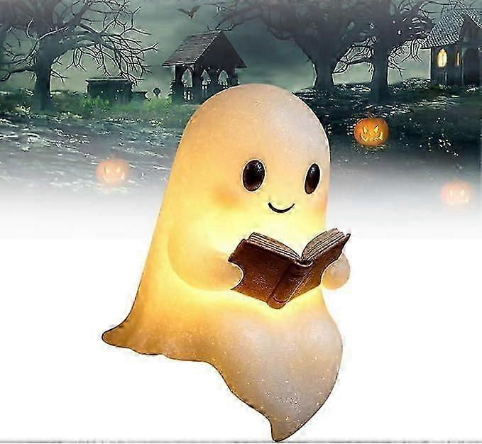 6inch Cute Ghost Reading Book Lamp, Halloween Ghost Night Light, Ghost Reading Night Lights, 3D LED Night Light Halloween, Light Up Halloween Decor, f