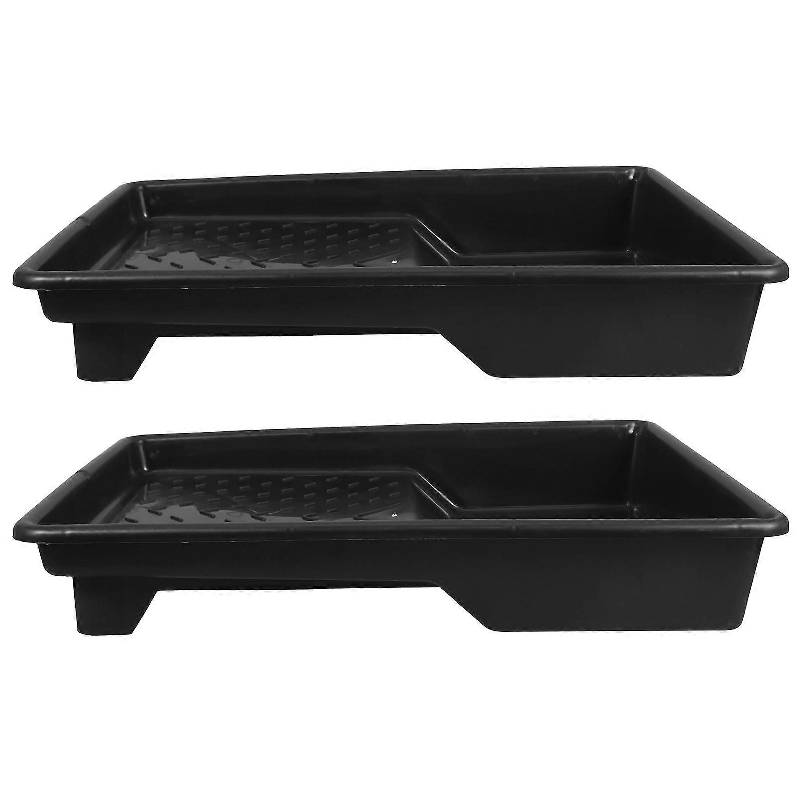 Small Paint Roller Pan For Wall Painting Beginners Rectangular Black 37.50X28.20X6.30CM Paint Holding 2Pcs