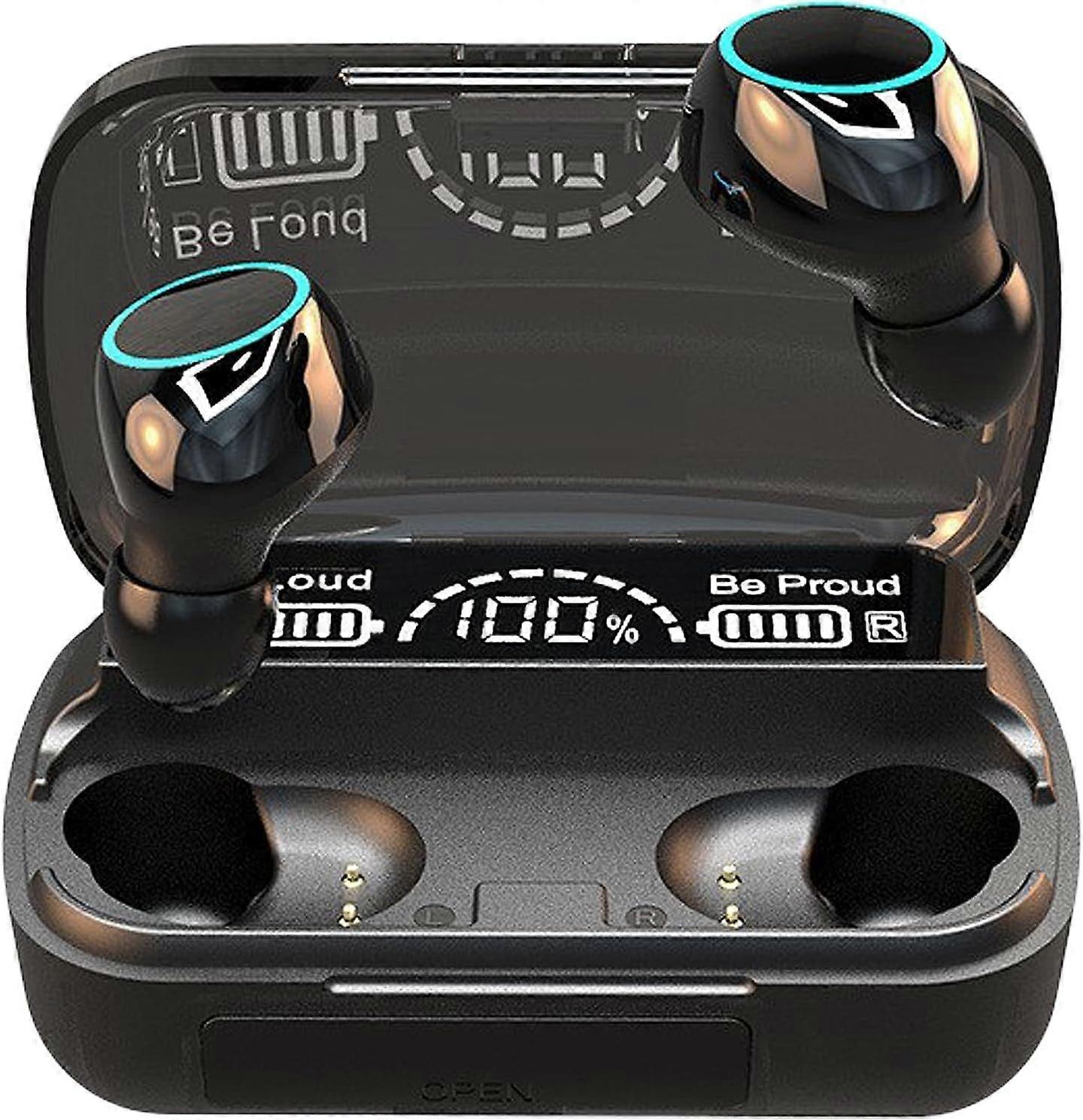 Bluetooth 5.1 wireless earbuds with mic noise cancelling IPX7 waterproof HiFi stereo LED display for sports and work(Black)