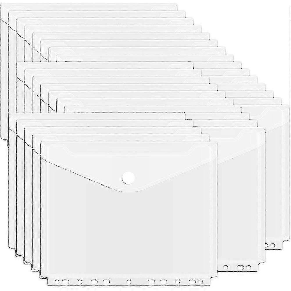 Clear Binder Pockets with Hook and Loop Closure - 30 Pack, 11 Holes for Documents Organization
