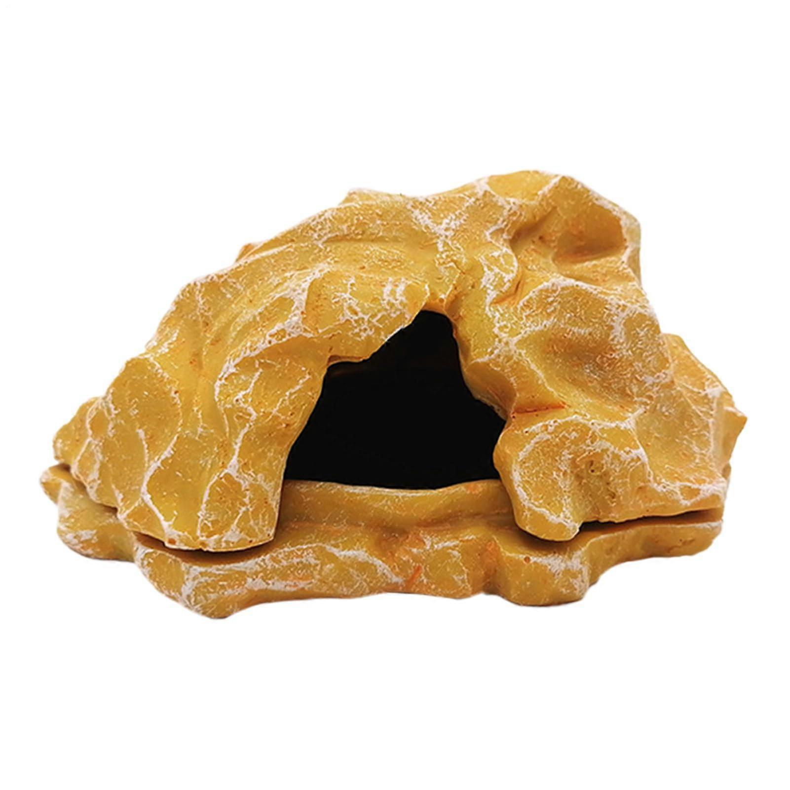 Reptile Shelter Small Simulation Rock Aquarium Decor For Ball Pythons Turtles Geckos Tortoises Yellow