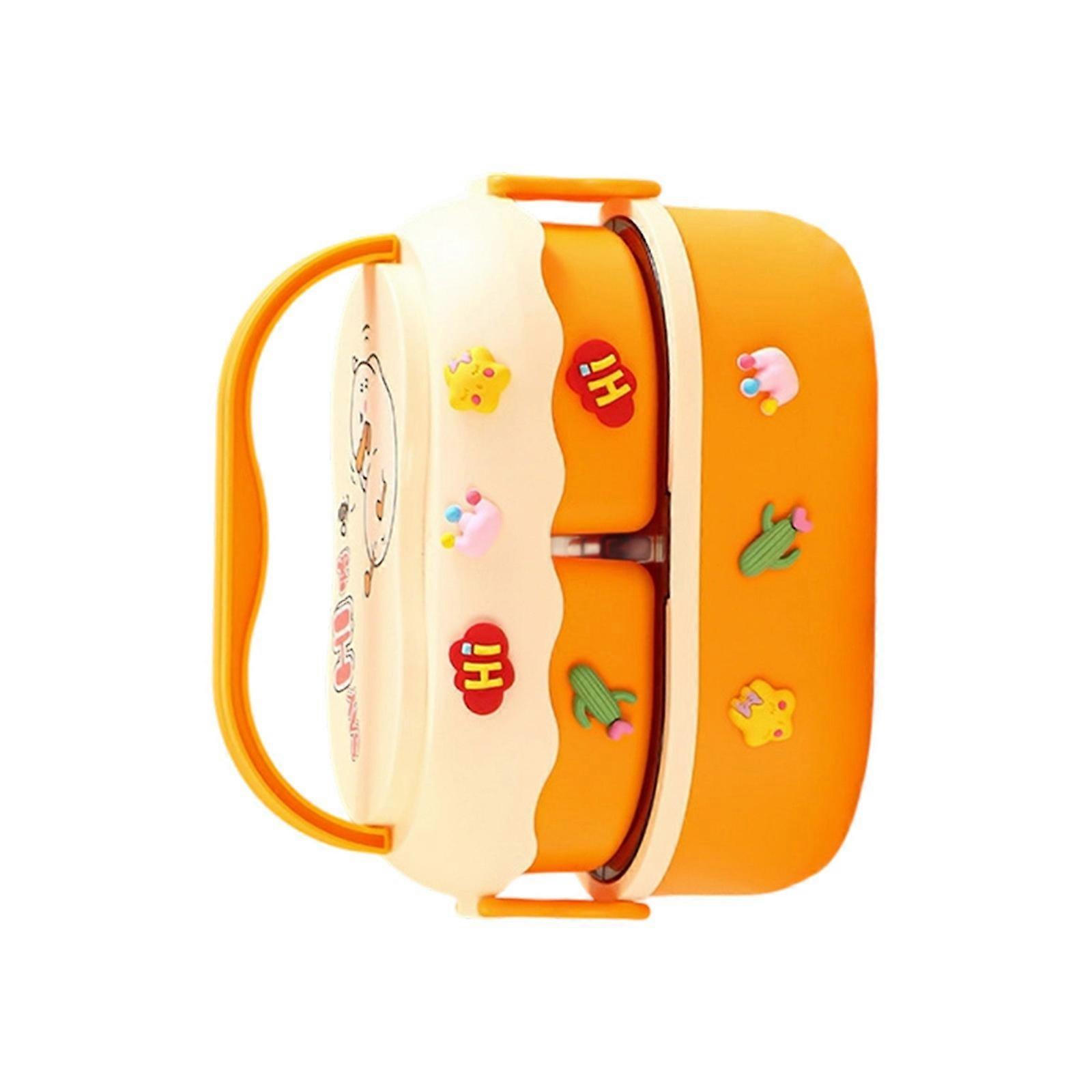 Double Layer Insulated Lunch Box 1600ml Leakproof Microwave Safe Bentos Container With Duals Compartments For Kids  Yellow