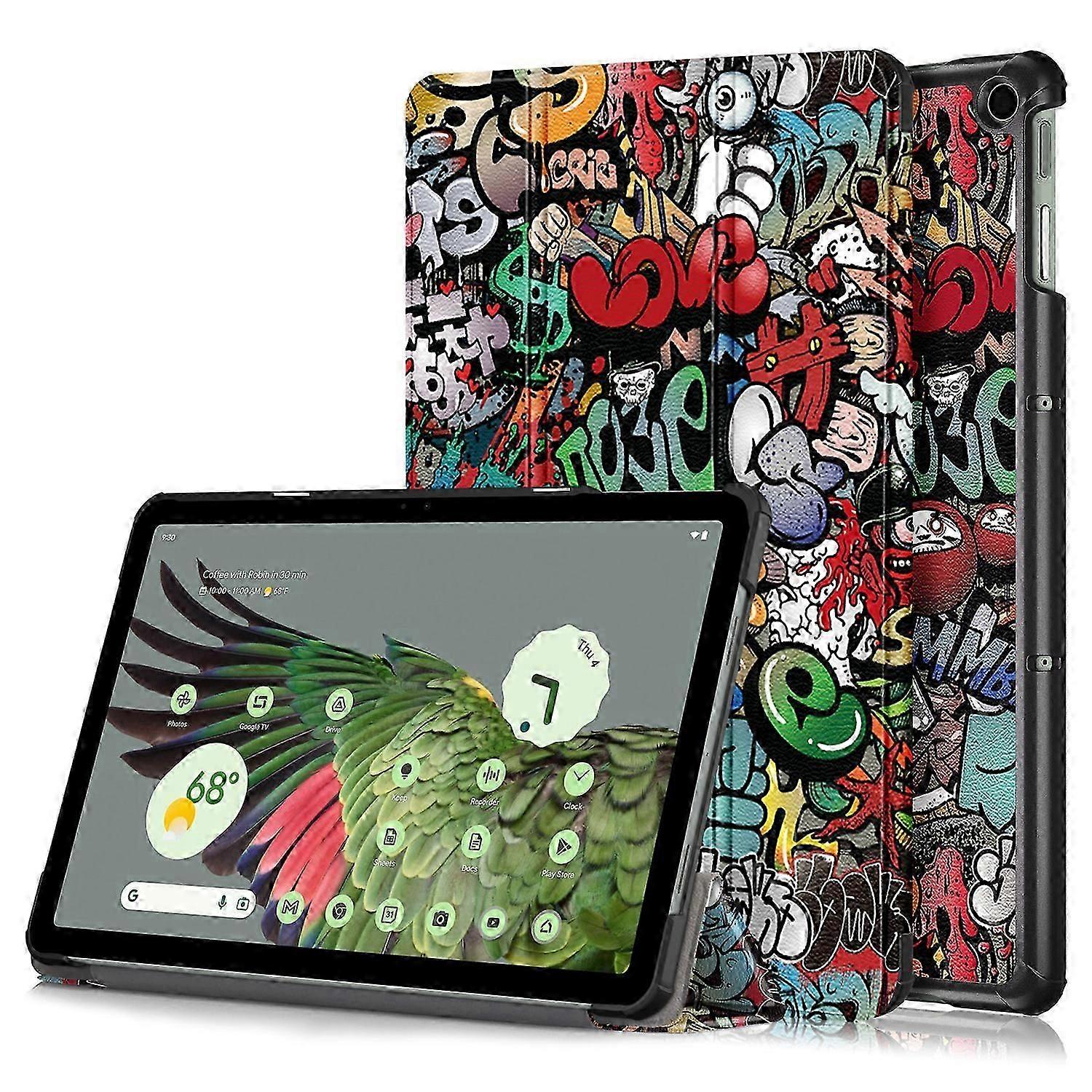 Pattern Printed Shockproof Case for Google Pixel Tablet Tri-fold Stand PU Leather Tablet Cover Graffiti
