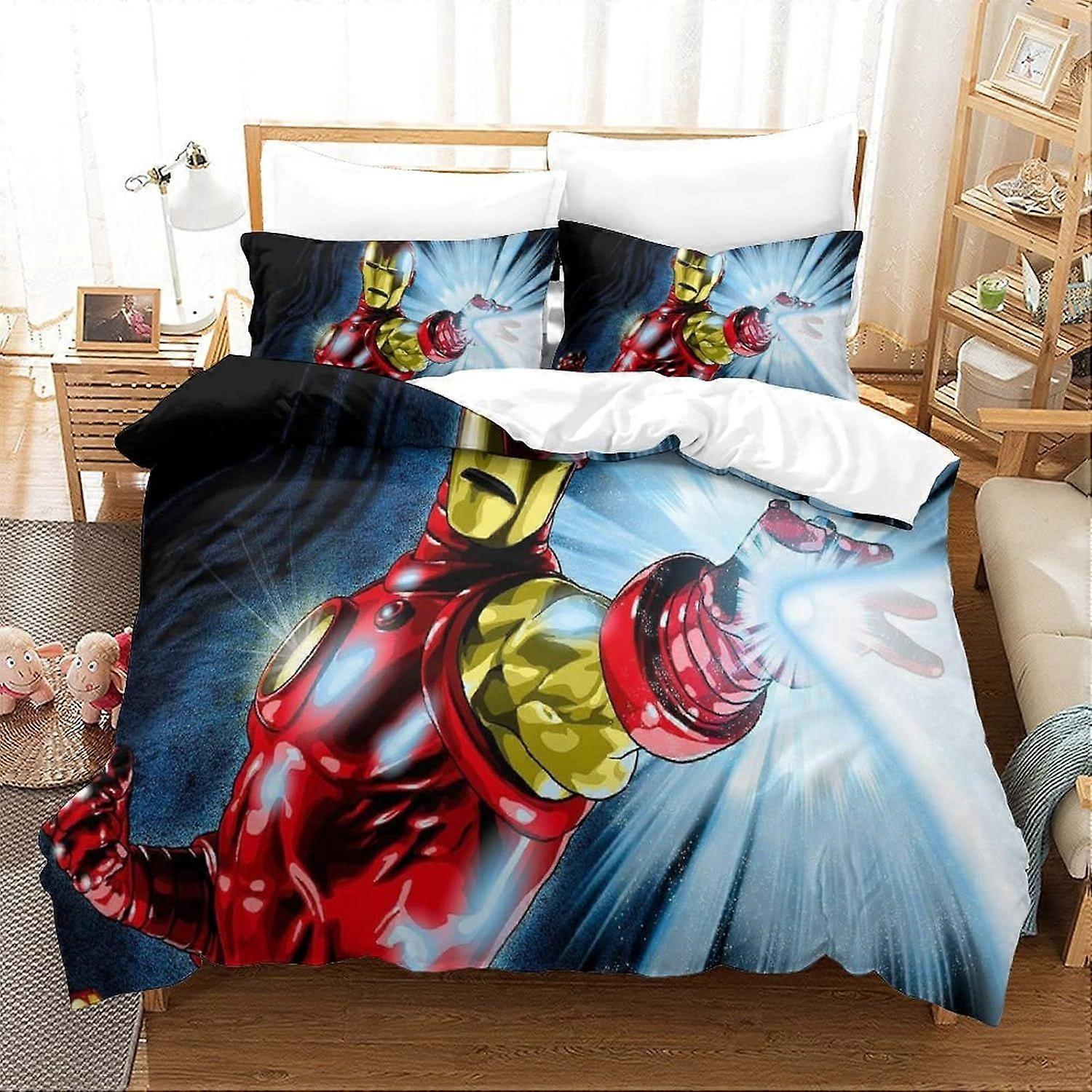 Bedding Sets Single Size Bedding Iron Man Printed Duvet Cover Soft Hypoallergenic Microfiber Quilt Cover with Pillowcase with Zipeer Closure for in Ki