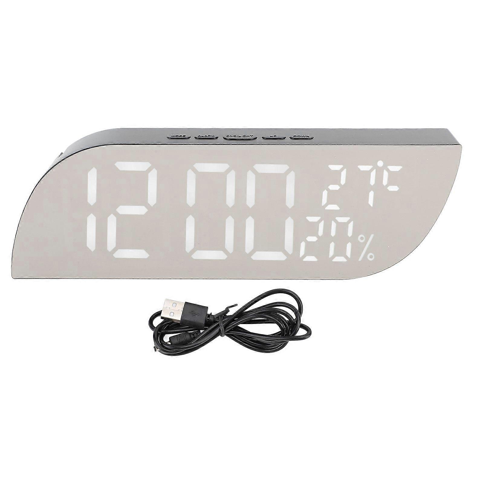 Digital Alarm Clock Multifunction Innovative Silent Temperature Humidity LED Mirror Desk Clock for Indoor Home Bedroom Office DC5V White Light