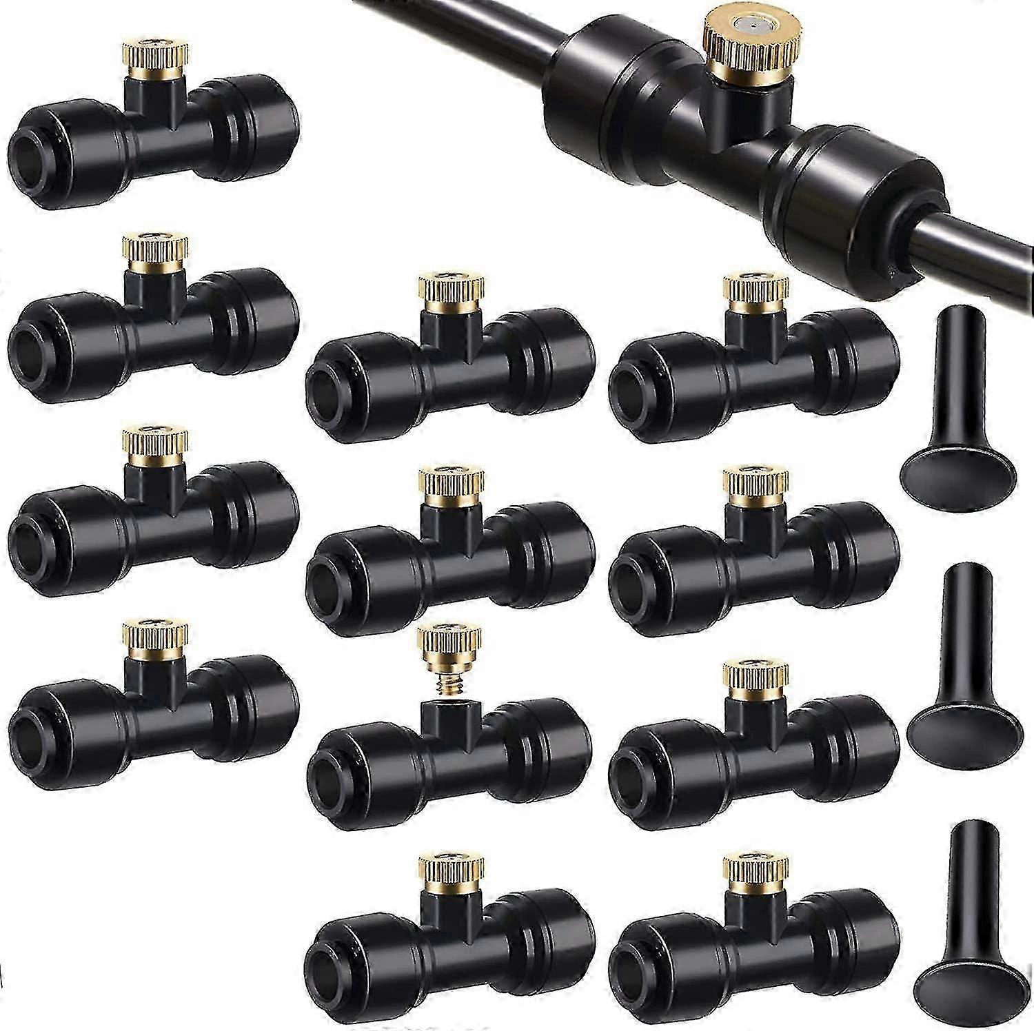 Brass Spray Nozzle, 12pcs Atomizing Misting System Kit for Garden Patio DIY