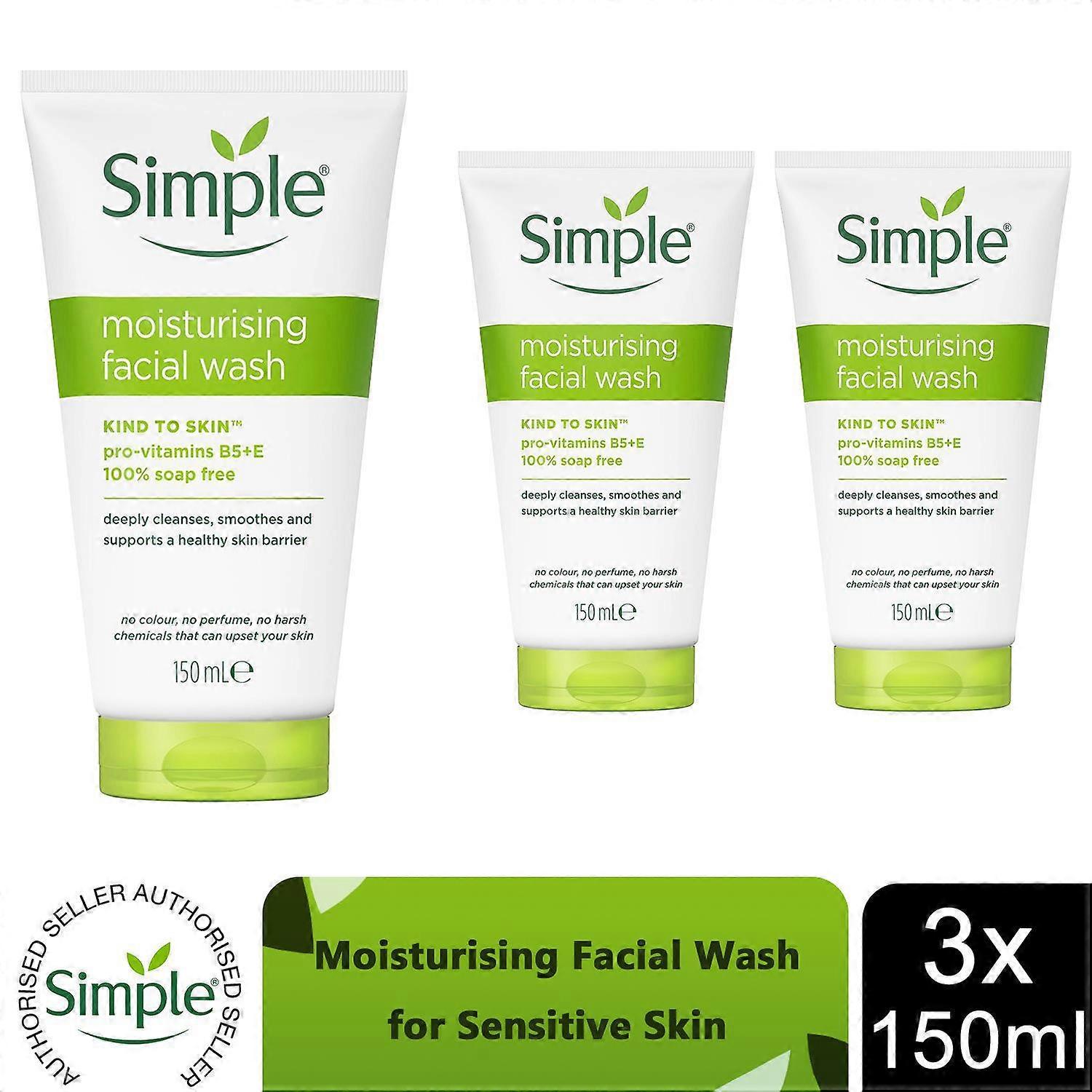 3 x 150ml Simple Kind to Skin Moisturizing Face Wash