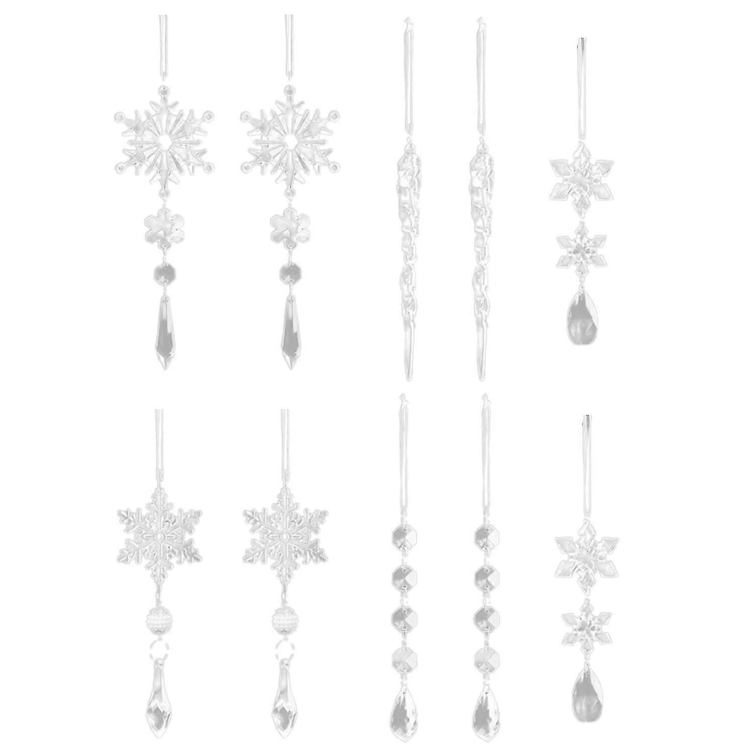 10Pcs Christmas Icicle Snowflake Decoration Clear Acrylic Indoor Outdoor Festive Holiday Xmas Tree H