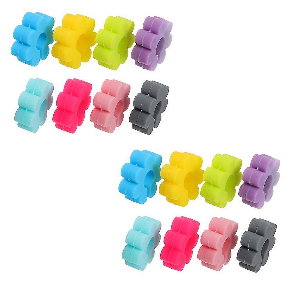 Silicone Wine Charms Flower Shape for Drink Marking 16Pcs Assorted Color
