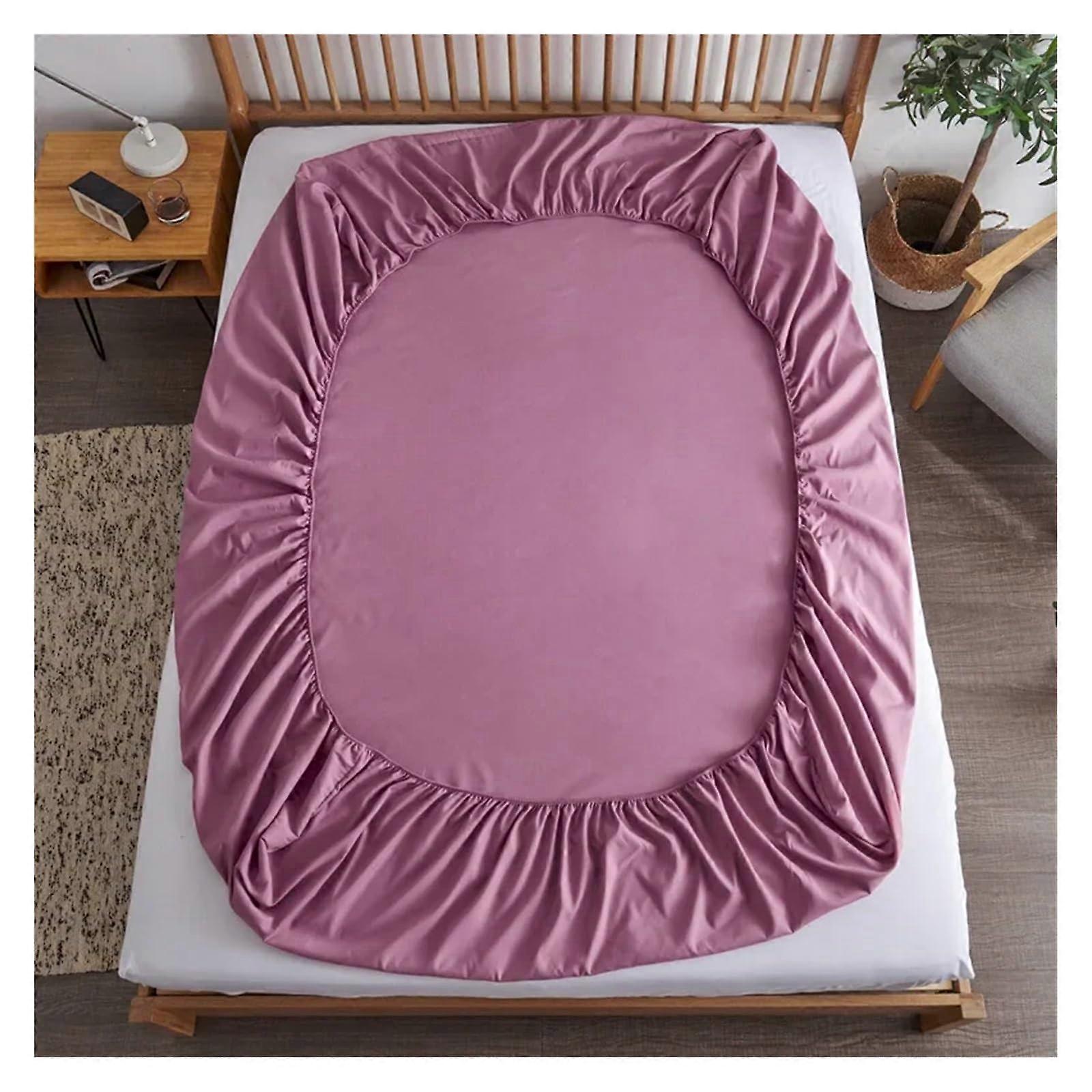 Fitted Sheets Solid Color Cotton With Elastic Band AntiSlip For Single Double Queen King Beds Red 150x190x15cm