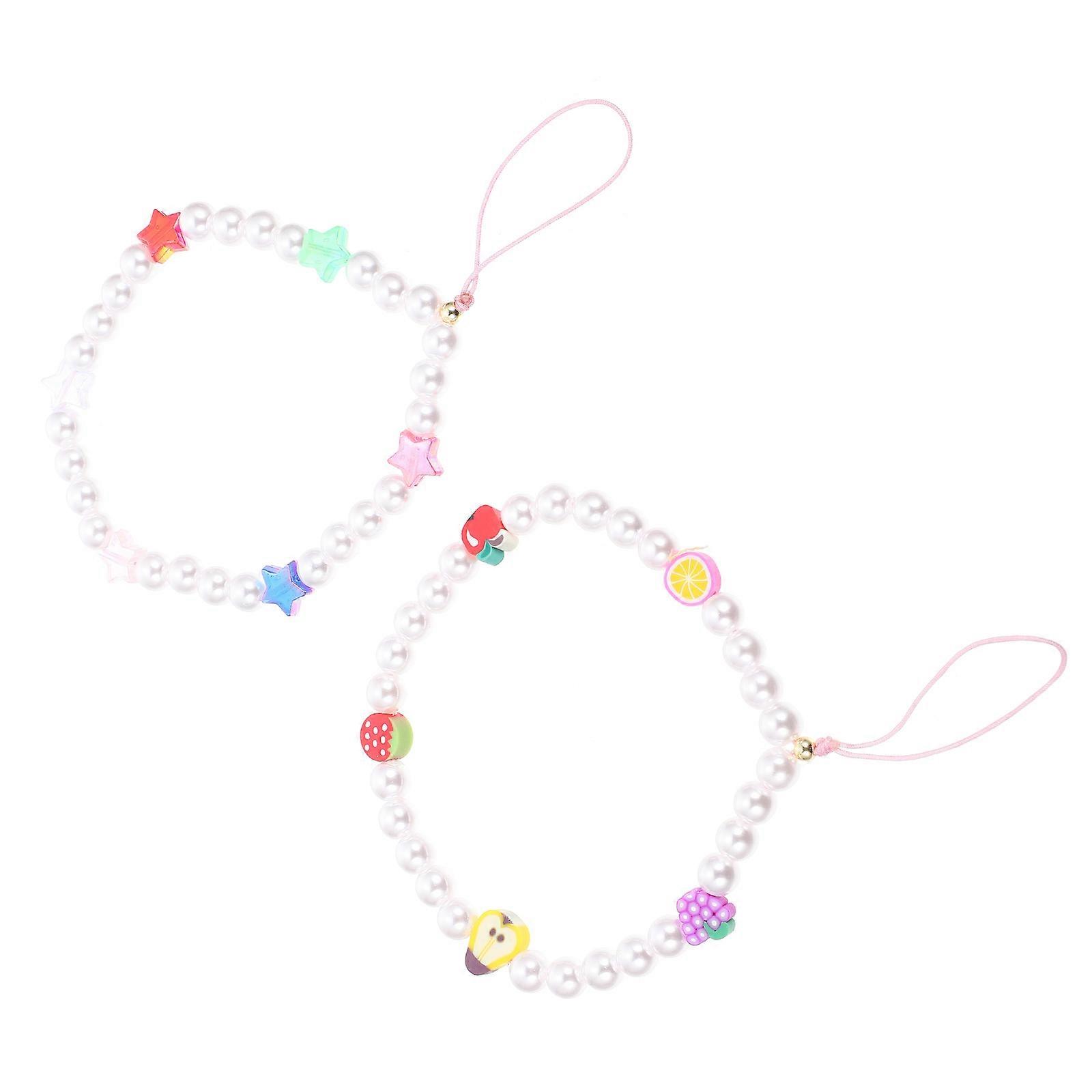 Creative Mobile Phone Chain Bohemian Style Assorted Color 17X1CM Plastic Pearl Decorative 2Set