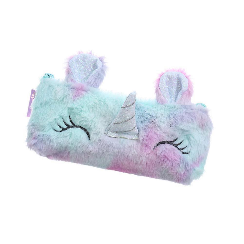 3Pcs Multipurpose Plush Pencil Bag In Light Blue For Kids Storage Solution With Design