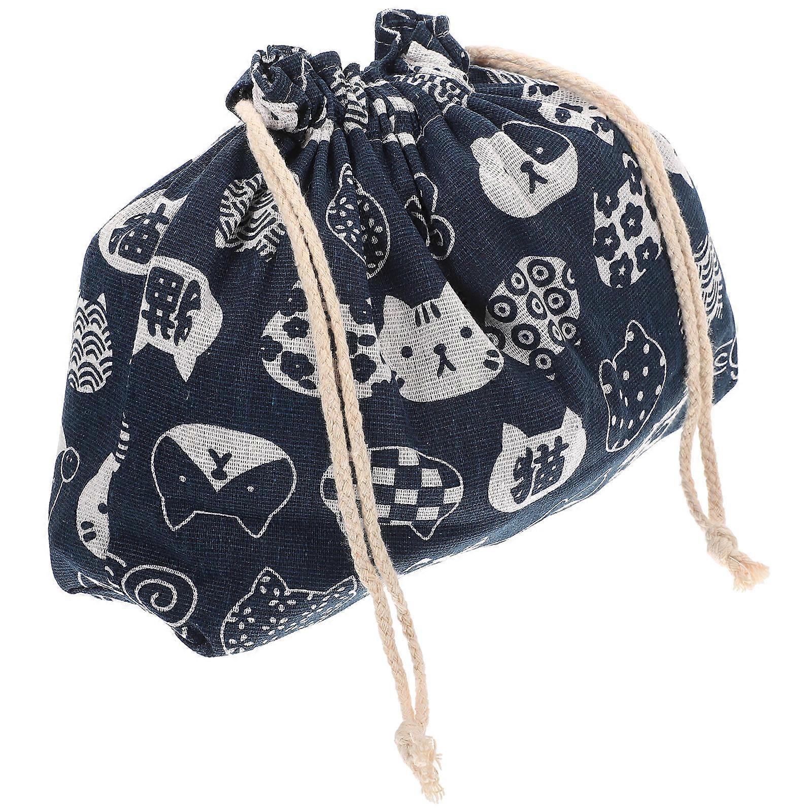 Drawstring Storage Pouch Lunch Bag School Office White Pattern 30x20x8cm Portable 1Pack