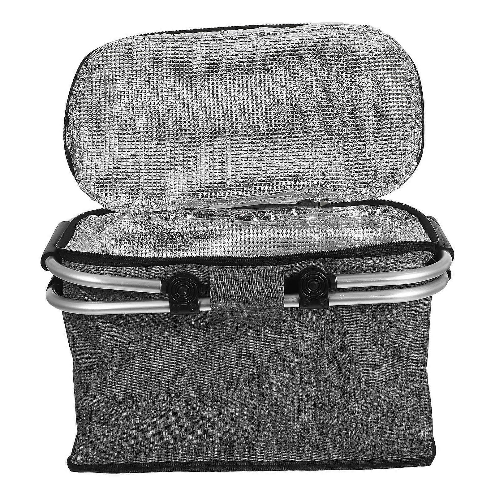 Collapsible Insulated Grocery Basket Spacious Capacity Waterproof Grey 40.00X23.00X20.00CM For Outdoor Camping Travel Beach 1Pcs