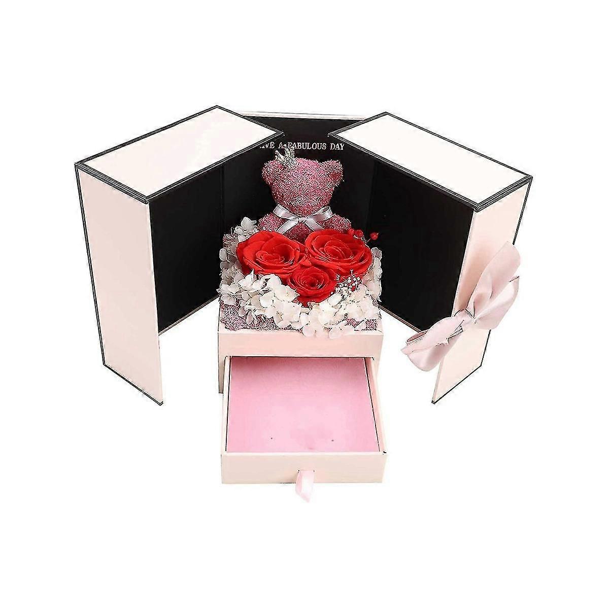 Muttertagsbär mit drei ewigen Blumen, Geschenkbox, Geburtstagsgeschenk, Weihnachten