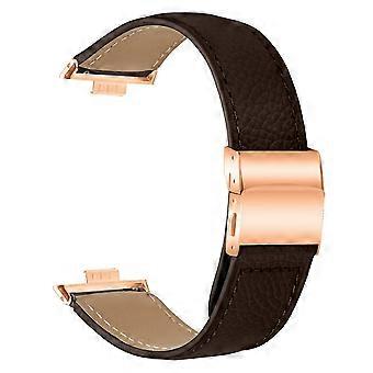 Compatible For Huawei Watch Fit 3 / Fit 4 / Fit 4 Pro Genuine Leather Watch Band with Rose Gold Connector Turtle Back Buckle