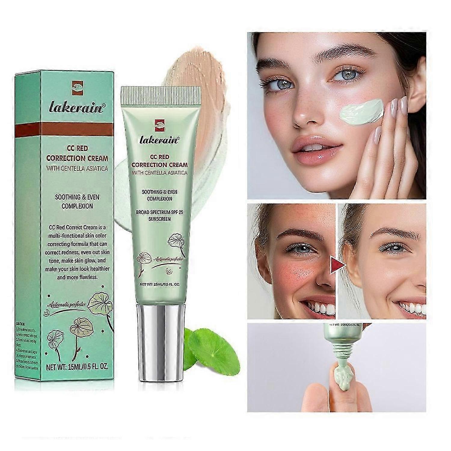 CC Red Correction Cream with Centella Asiatica, Cream against Redness with Centella Asiatica, Even Skin Tone Concealer with Soothing Effect
