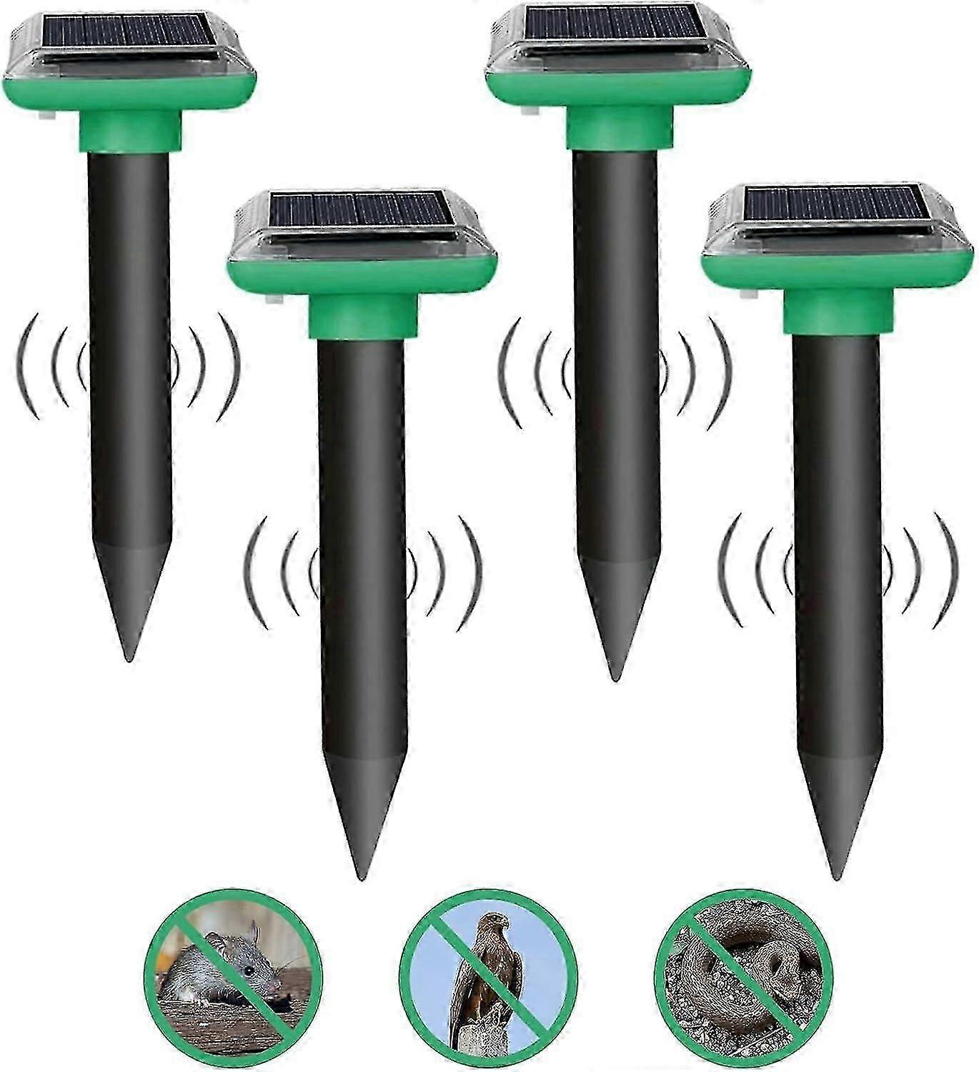 4 Pack Mole Repellent, Solar Powered Ultrasonic Sonic Repellent, Waterproof Snake Repellent Deterrent Gopher Vole Snake Spikes from Lawn Garden Yard