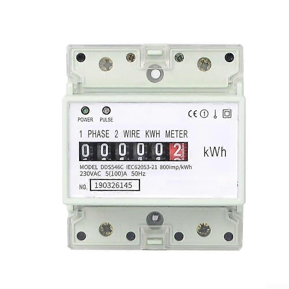 Digital Wattmeter 230V 5(100)A, SinglePhase DIN Rail Mounted Power Meter With Pulse Indicator, Optical Isolation, White