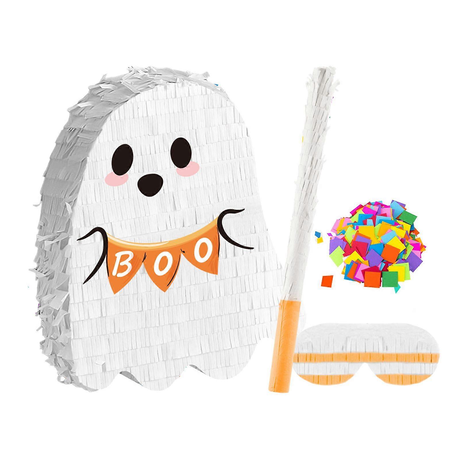 Jikaixiang Ghost Pinata Pull String Cute White Ghost Pinata with Stick Blindfold And Confetti for Halloween Birthday Party Supplies