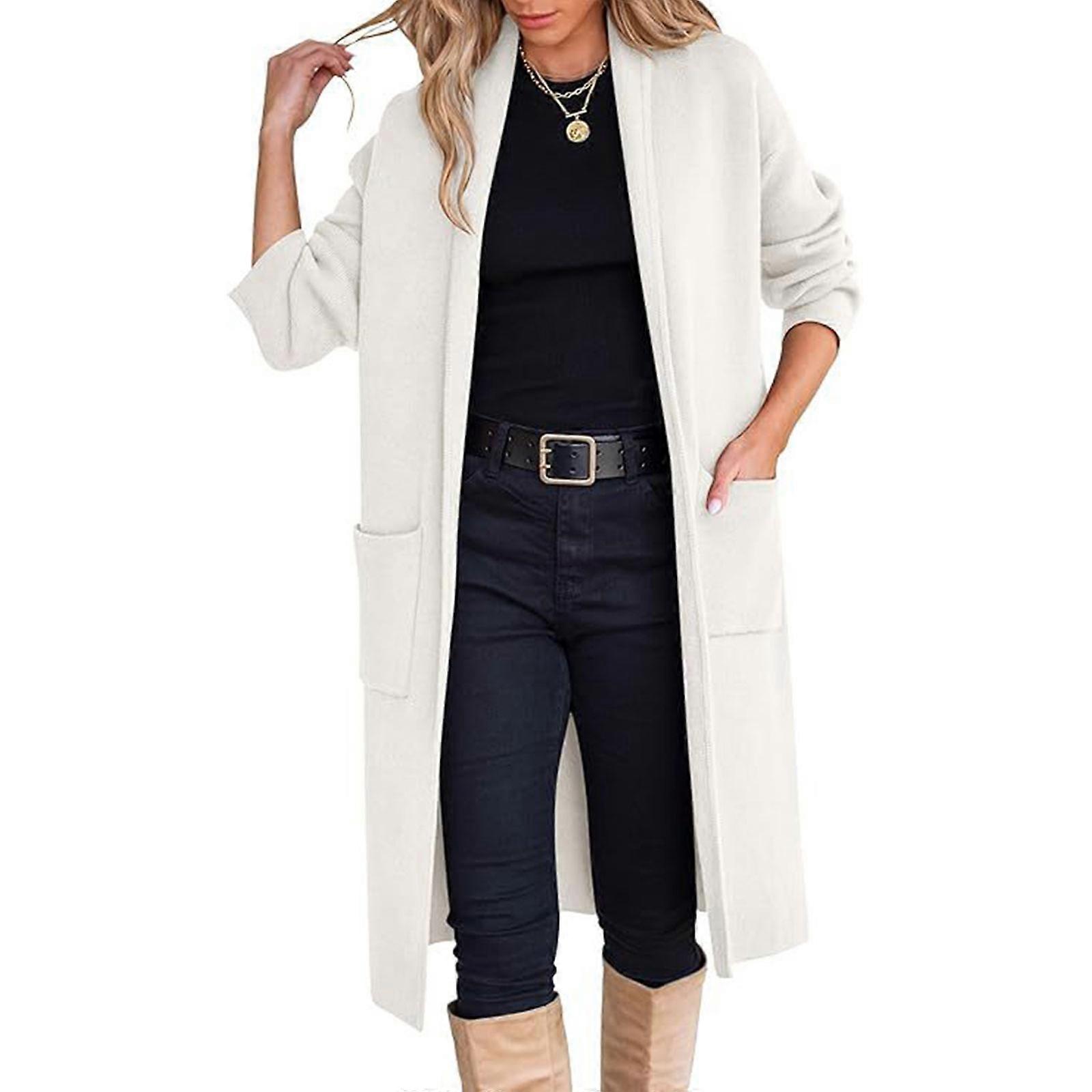 Women's Long Oversized Open Front Sweater  White S