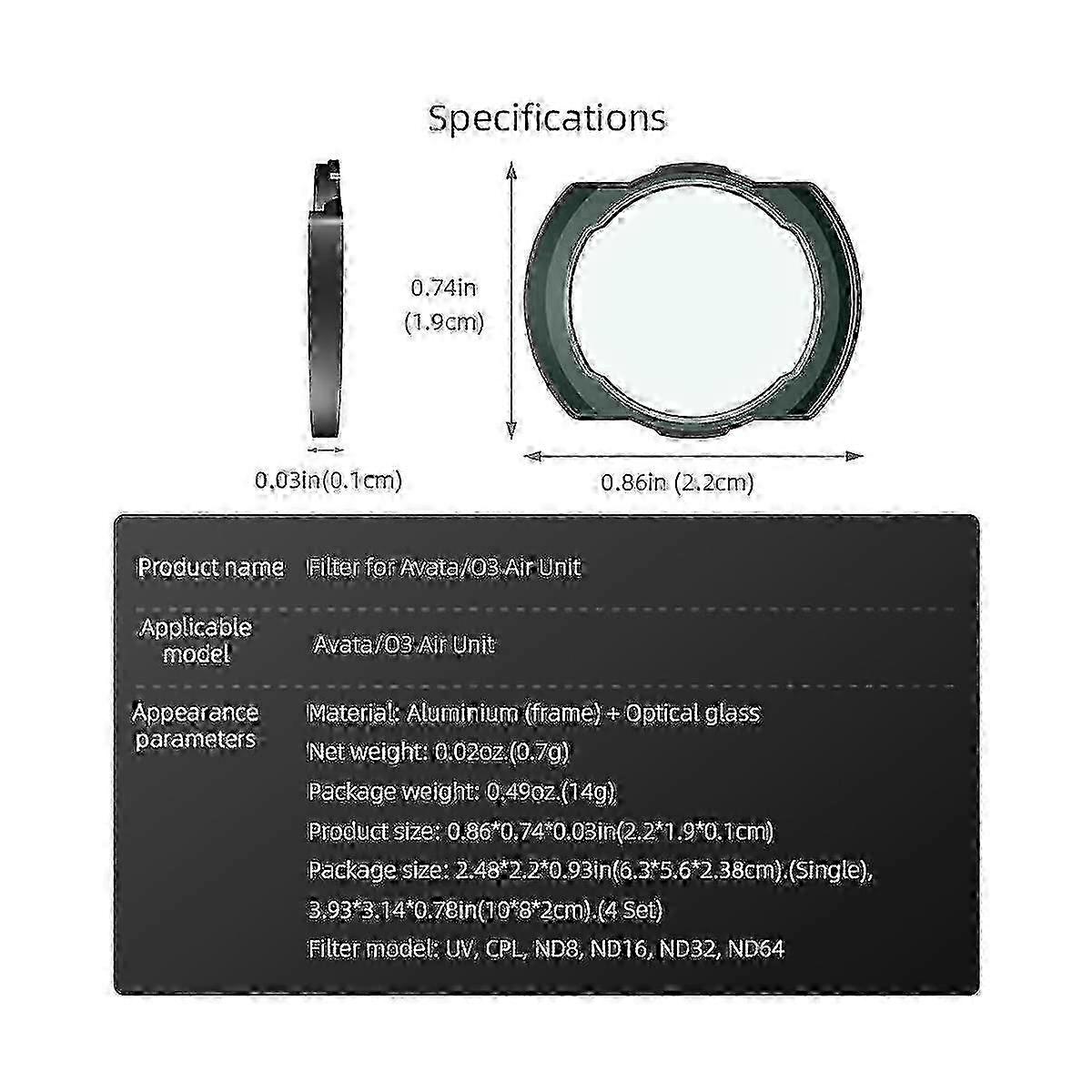 Filter Set for Avata Camera Lens - UV, Nd, O3 Image Transmission & Protective Filters