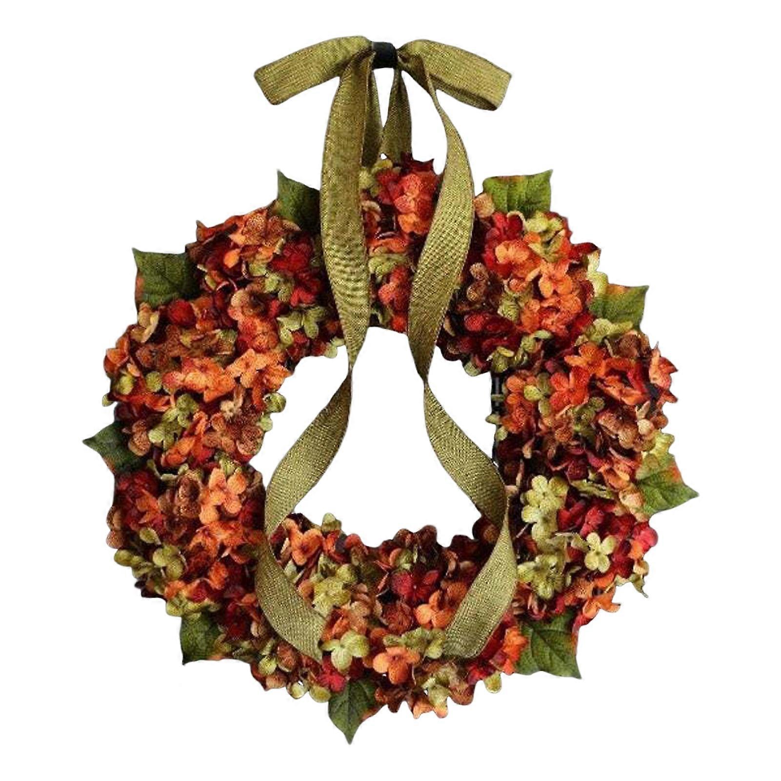 Rustic Hydrangea Fall Wreath - Artificial Floral with Bow - for Front Door