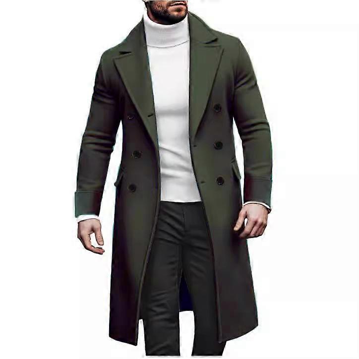 Men's Long Double Breasted Overcoat in Brown, Army Green, Red, Navy Blue