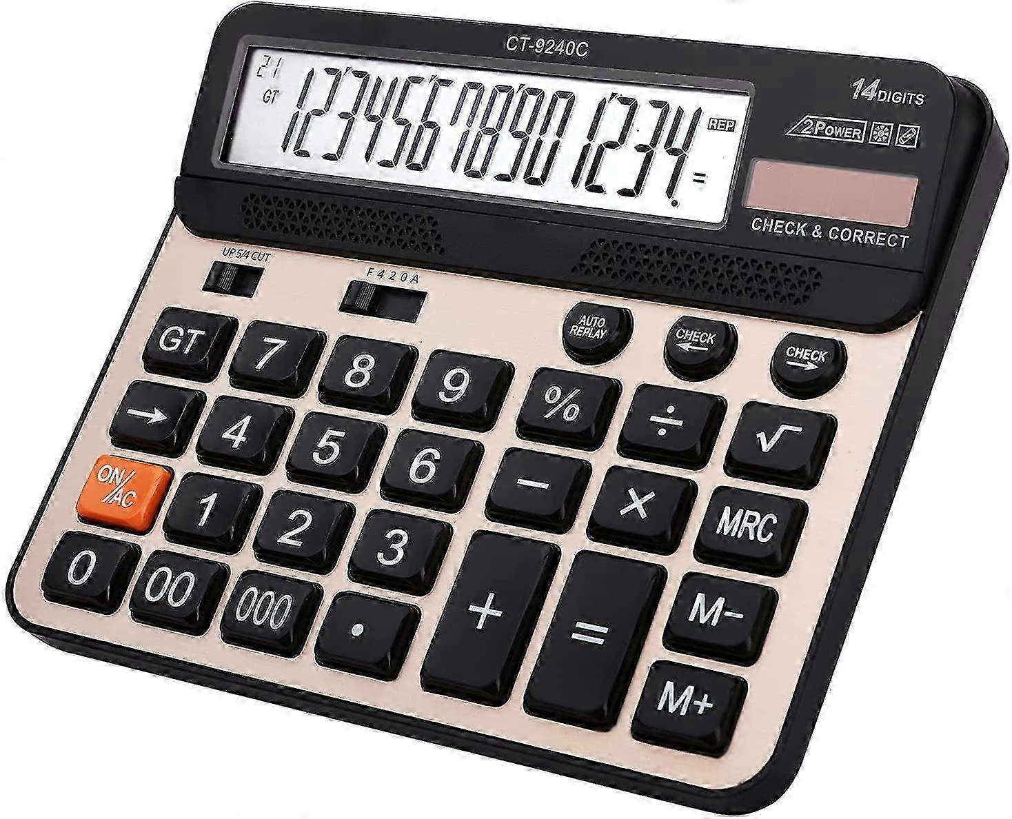 25-26 Large Button Calculator, Large LCD Display 14 Digits Desktop Check&Correct Electronic Calculator(CT-9240C)