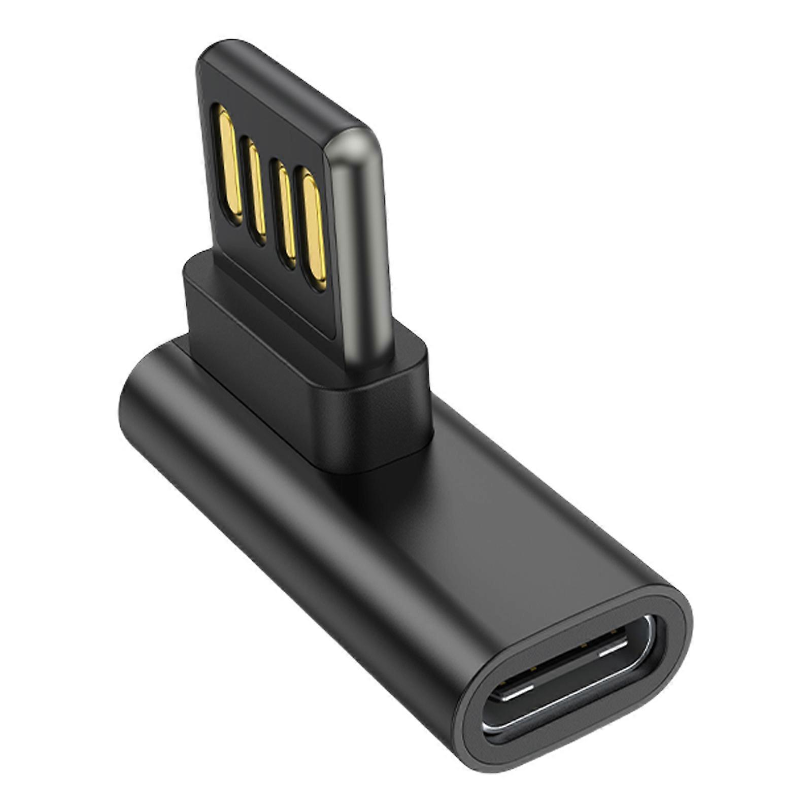 90 Degree USB to Type C Adapter Reversible Plugs Suitable for Narrow Space Durability and Lightweight for Daily Carry  Black