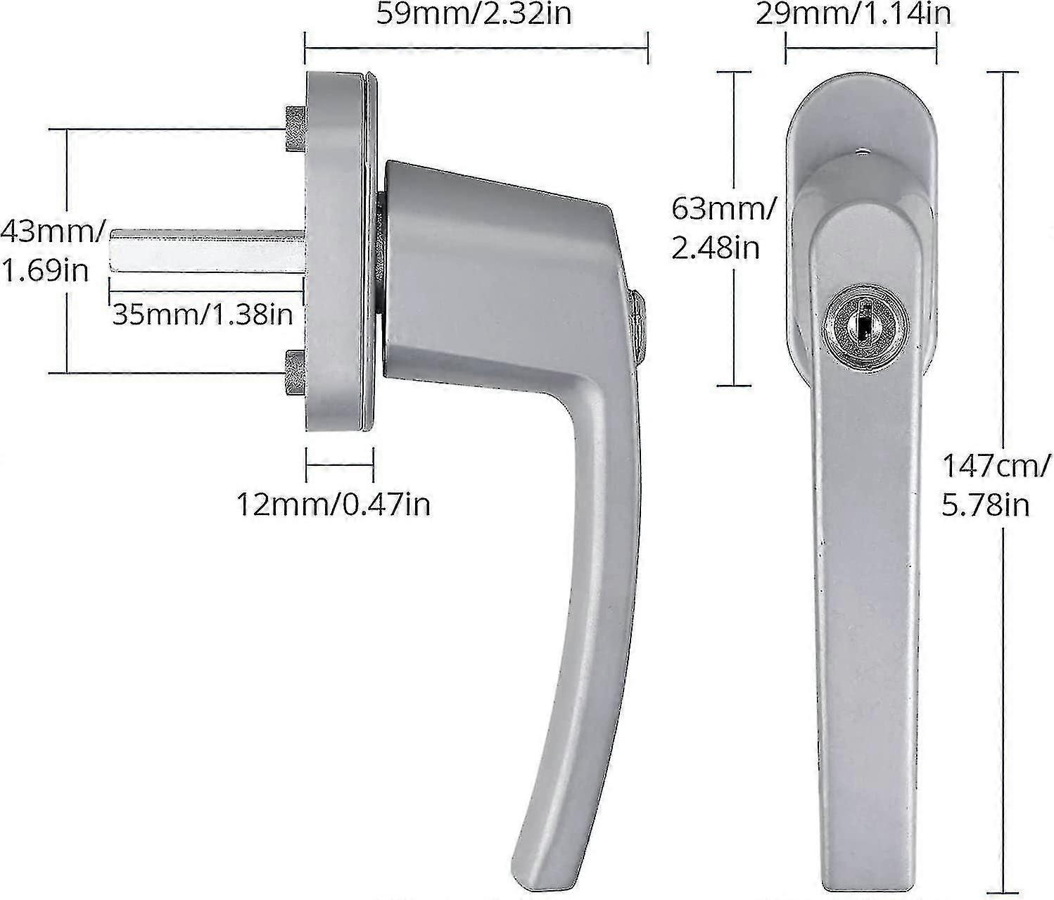 Aluminium Window Handle, Lockable Security Window Handle, Window Lock, Child Safety Lock With Pin Length 35 Mm, Keyed Alike Windows Balcony Door Handl