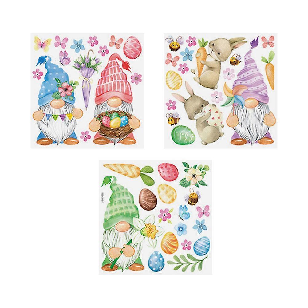 3Pcs Easter Stickers Gnome Pattern Design Eggs Elements Easter Home Decals