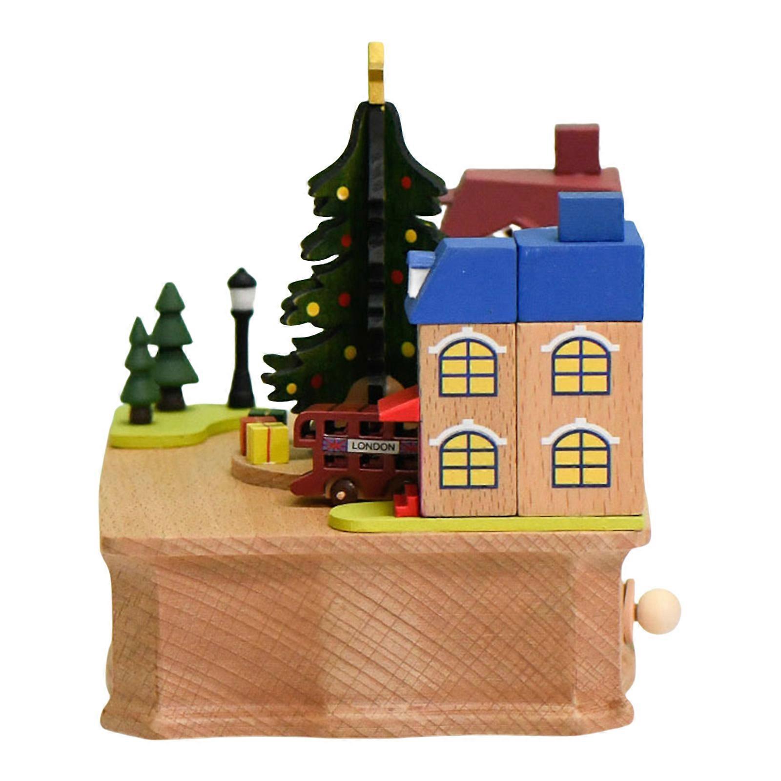Beautiful Christmas Tree Music Box with Intricate Street Building Designing and Rotating Feature Multicolor