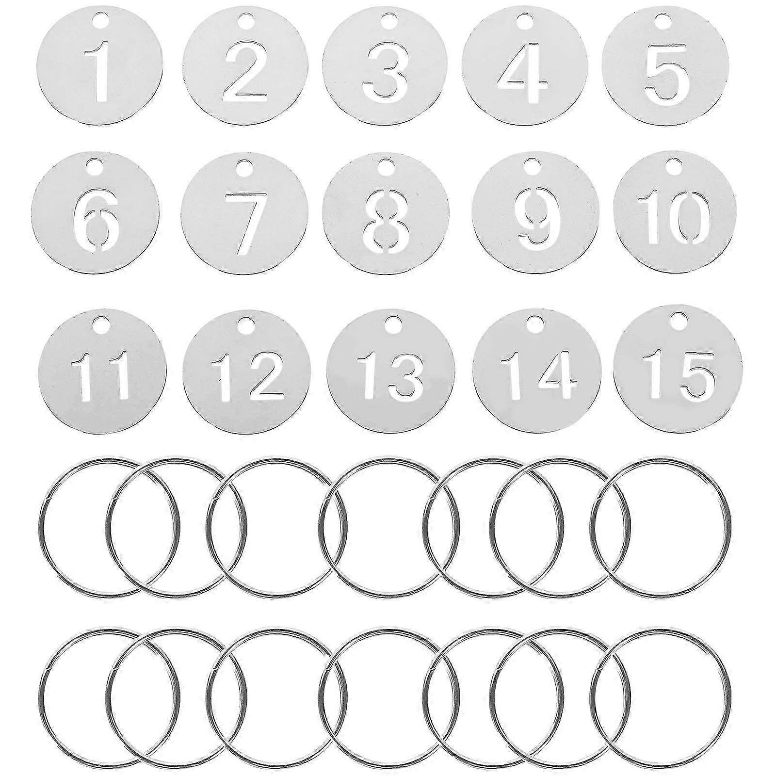 15 pcs Door Number Tag Stainless Steel Number Tags Key Tags Marking Number Tags with Rings (1-15)