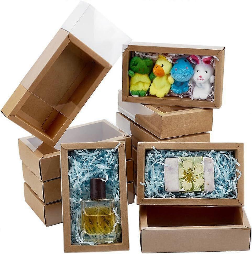 Drawer Kraft Boxes 12pcs White Gift Boxes with Clear PVC Windows Rectangle Paper Box Gifts Wrapping Box for Wedding Proposal Candy Cookies Bakery Part