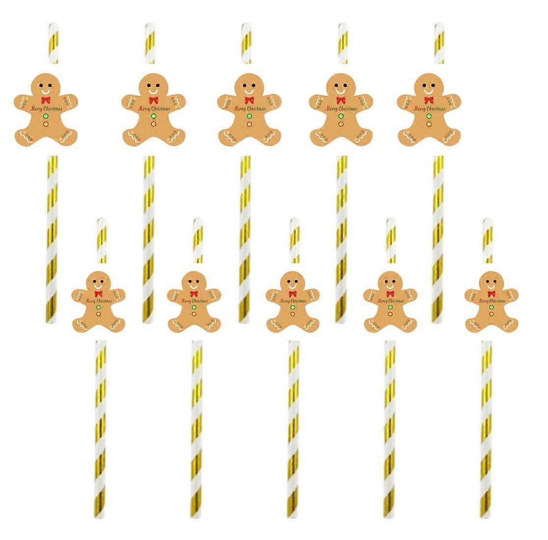 Christmas Paper Straws with Gingerbread Man Cutouts for Festive Holiday Parties, Set of 24