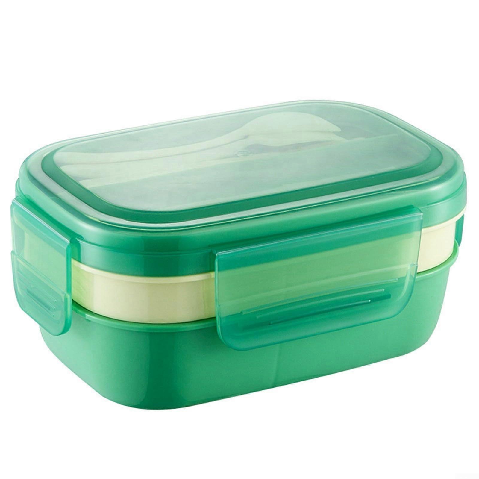 1900ml Portable 3Layer Salad Bowl With Spice Compartment And Fork FoodGrade PP Dishwasher Safe Green Travel Container