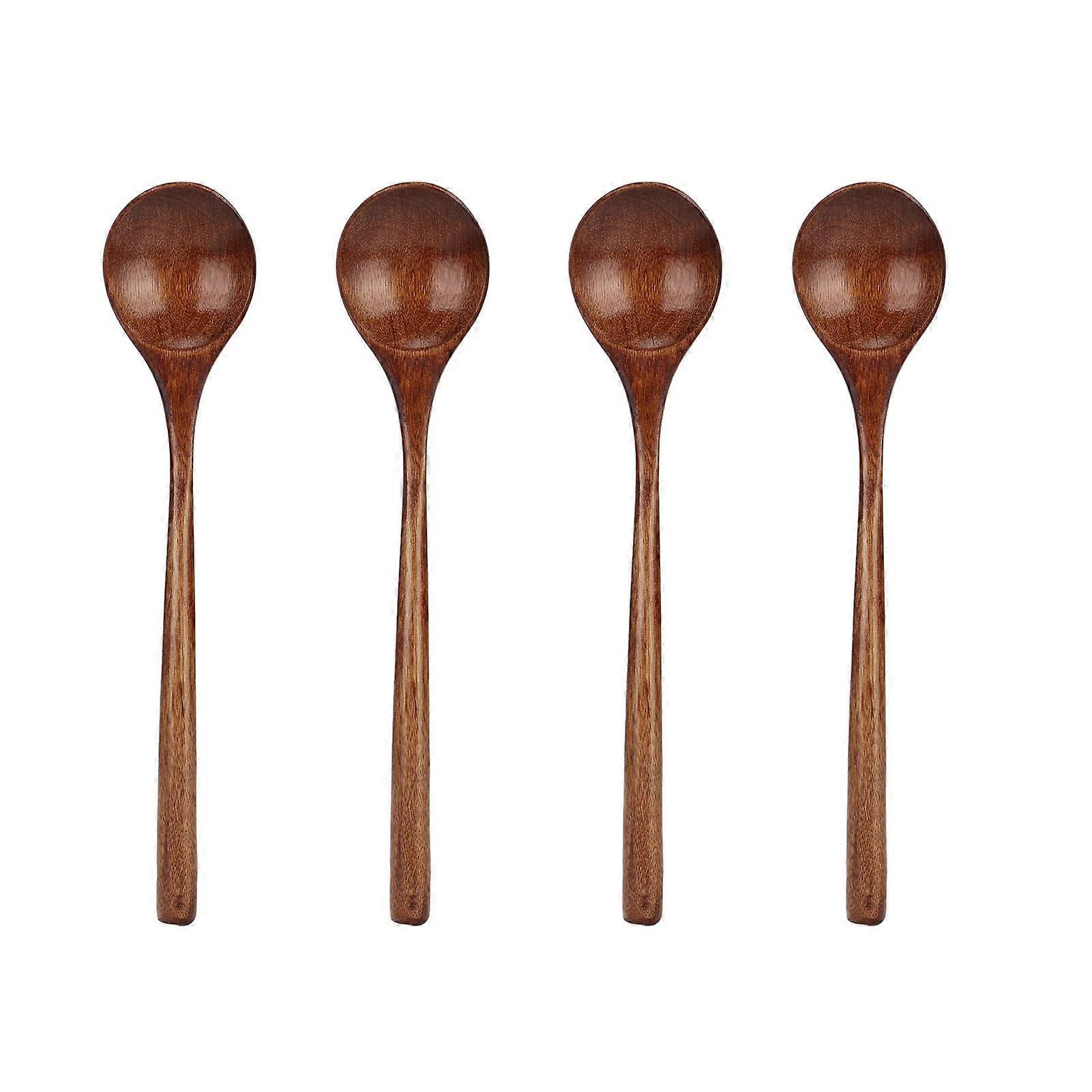 Wooden Soup Spoons Set of 4, Long Handle Cooking Utensils for Kitchen, Camping, Picnic