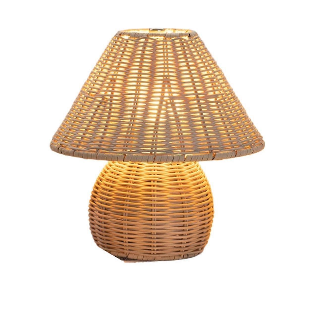 Rattan Table Lamp with Bulb, Handwoven Bohemian Design, 3 Color Modes for Bedroom or Living Room