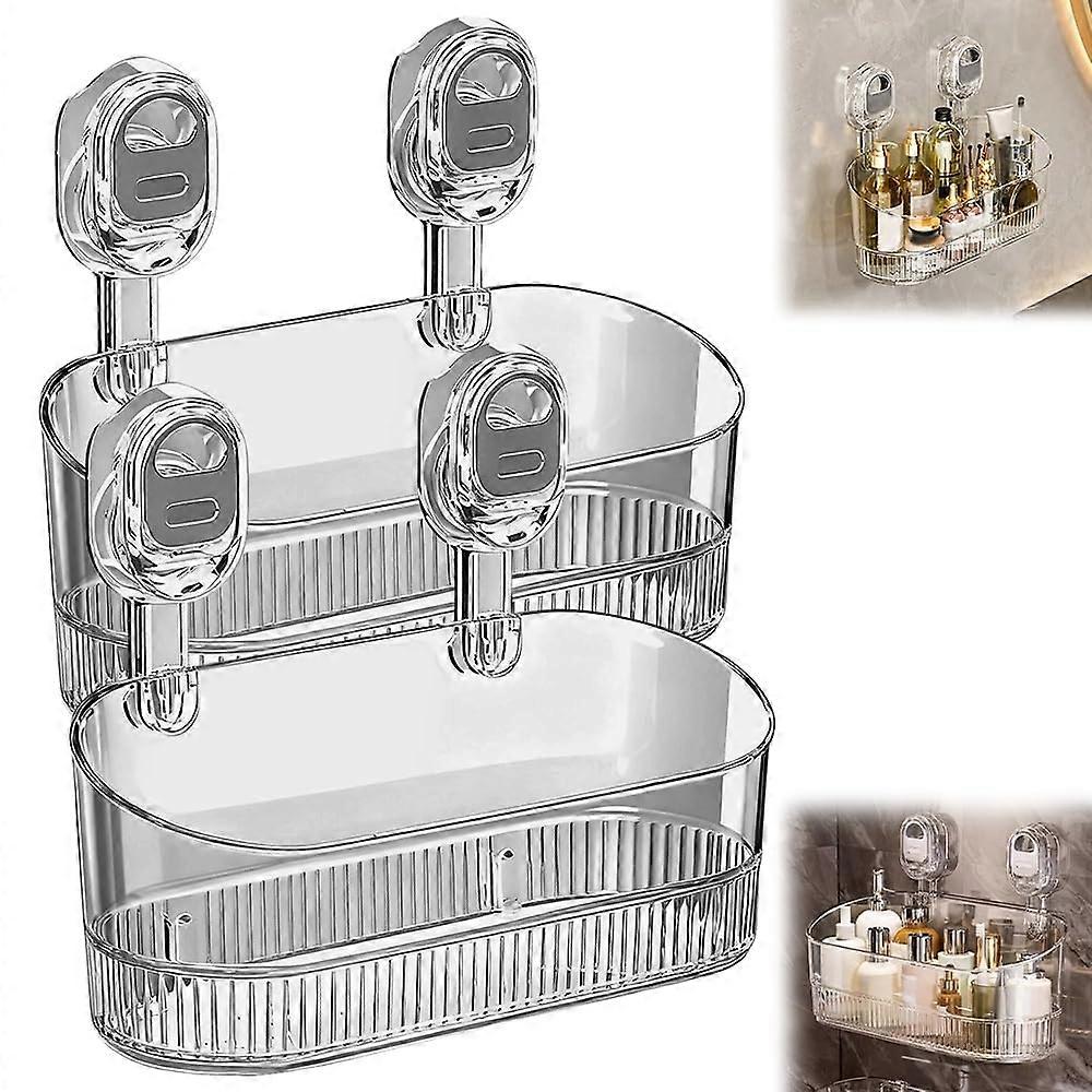 Shower Caddy No Drill with Suction Cups, Wall Mounted Bathroom Storage Shelf with Drain Holes, Large Capacity Gray x2
