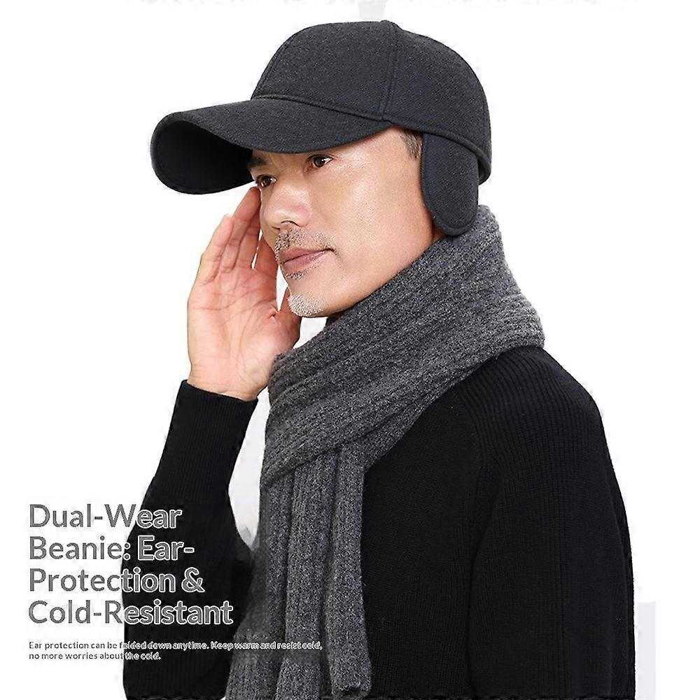 Winter Thermal Wool Baseball Cap for Middle-Aged and Elderly Peaked Hat with Foldable Earflaps